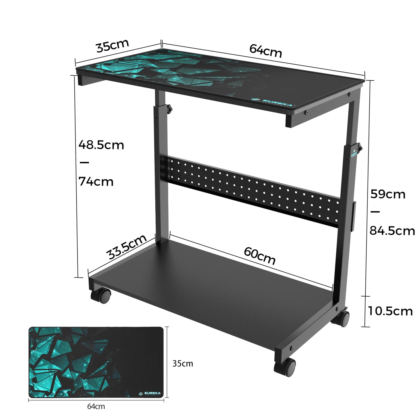 EUREKA ERGONOMIC CPU-Ständer höhenverstellbar mit Rollen, Schwarz