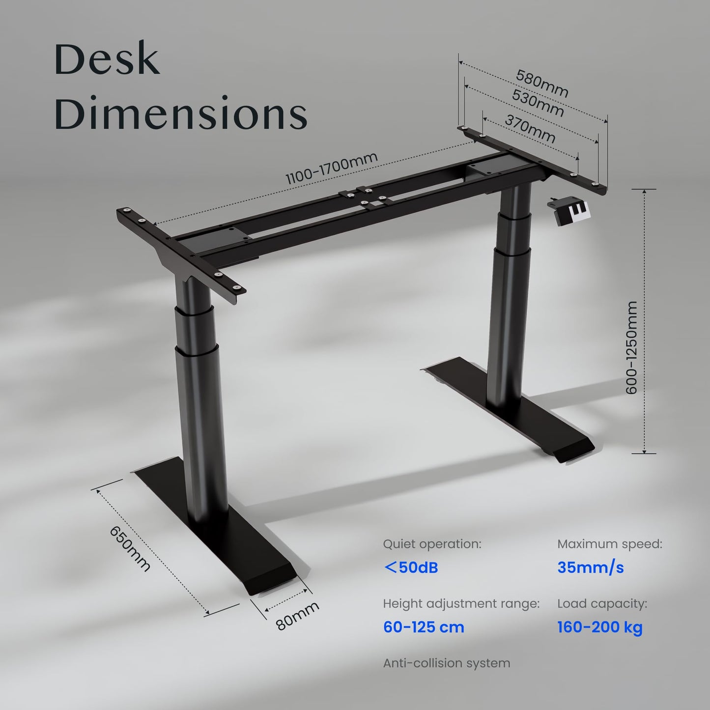 FLEXISPOT CylineX Pro Tischgestell Elektrisch, Dual Motor, 200 kg