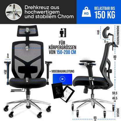 ELITESEATS Ergonomischer Bürostuhl – Atmungsaktiv, 150 kg
