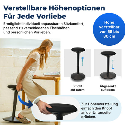 Ergonomischer Bürohocker höhenverstellbar 55–80 cm – Mattschwarz