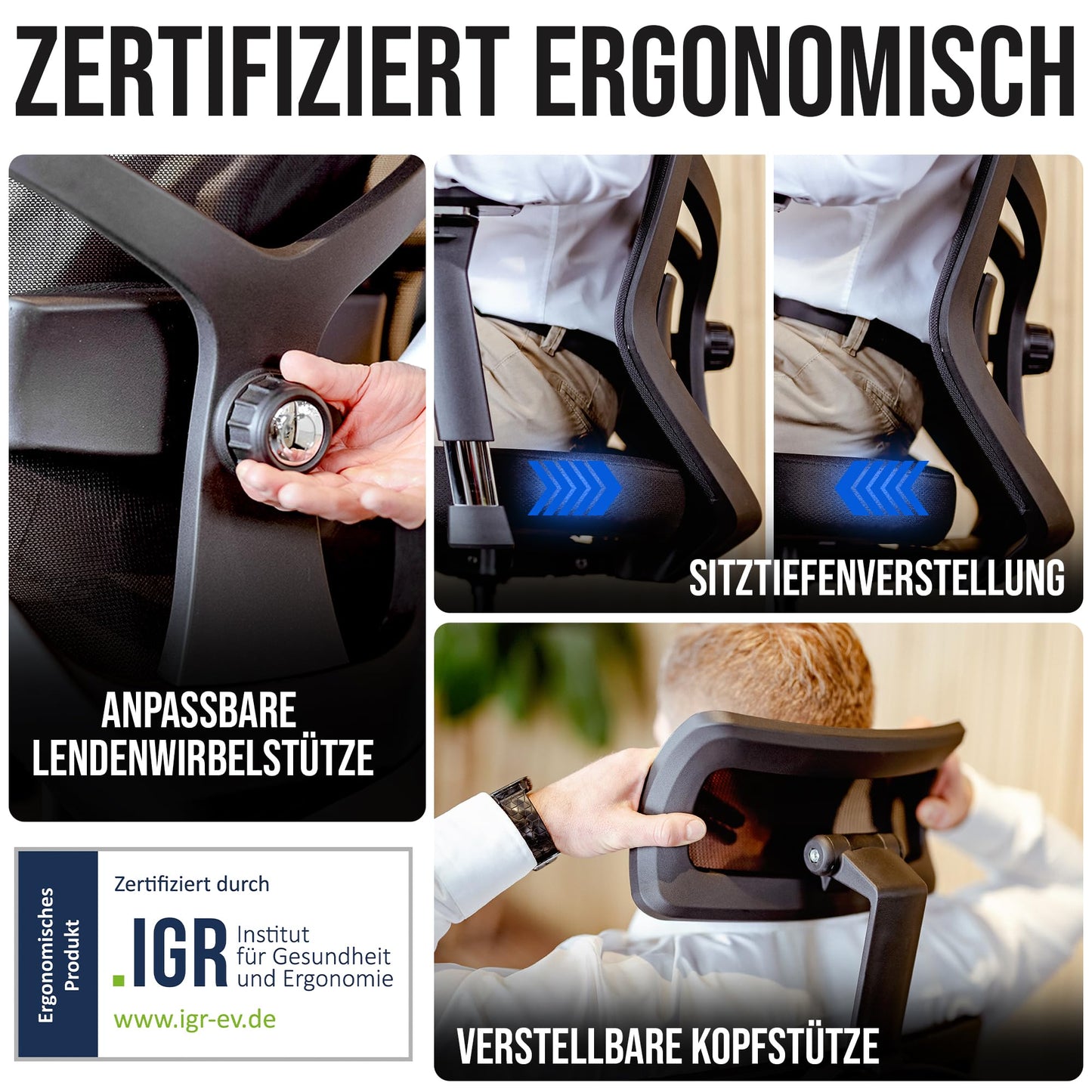 ELITESEATS Ergonomischer Bürostuhl – Atmungsaktiv, 150 kg