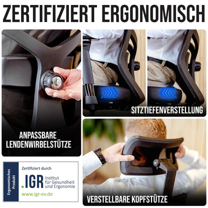 ELITESEATS Ergonomischer Bürostuhl – Atmungsaktiv, 150 kg