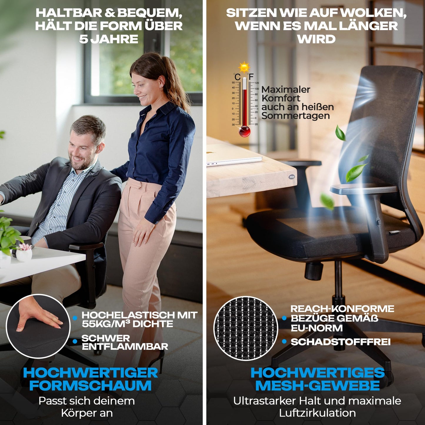 VALKENSTOL M2 Ergonomischer Bürostuhl mit Lendenwirbelstütze