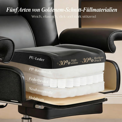 Efomao Chefsessel Ergonomisch PU-Leder mit Fußstütze bis 200 kg