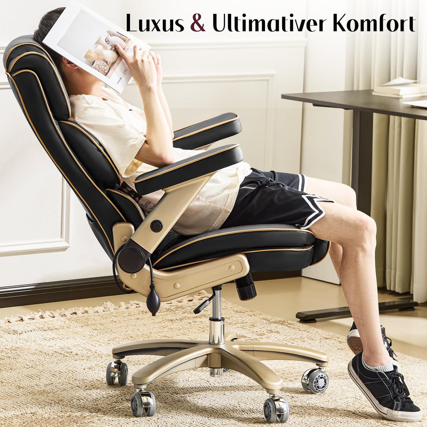 Hellove Chefsessel 230kg – Leder, 5D Armlehnen, Lendenstütze