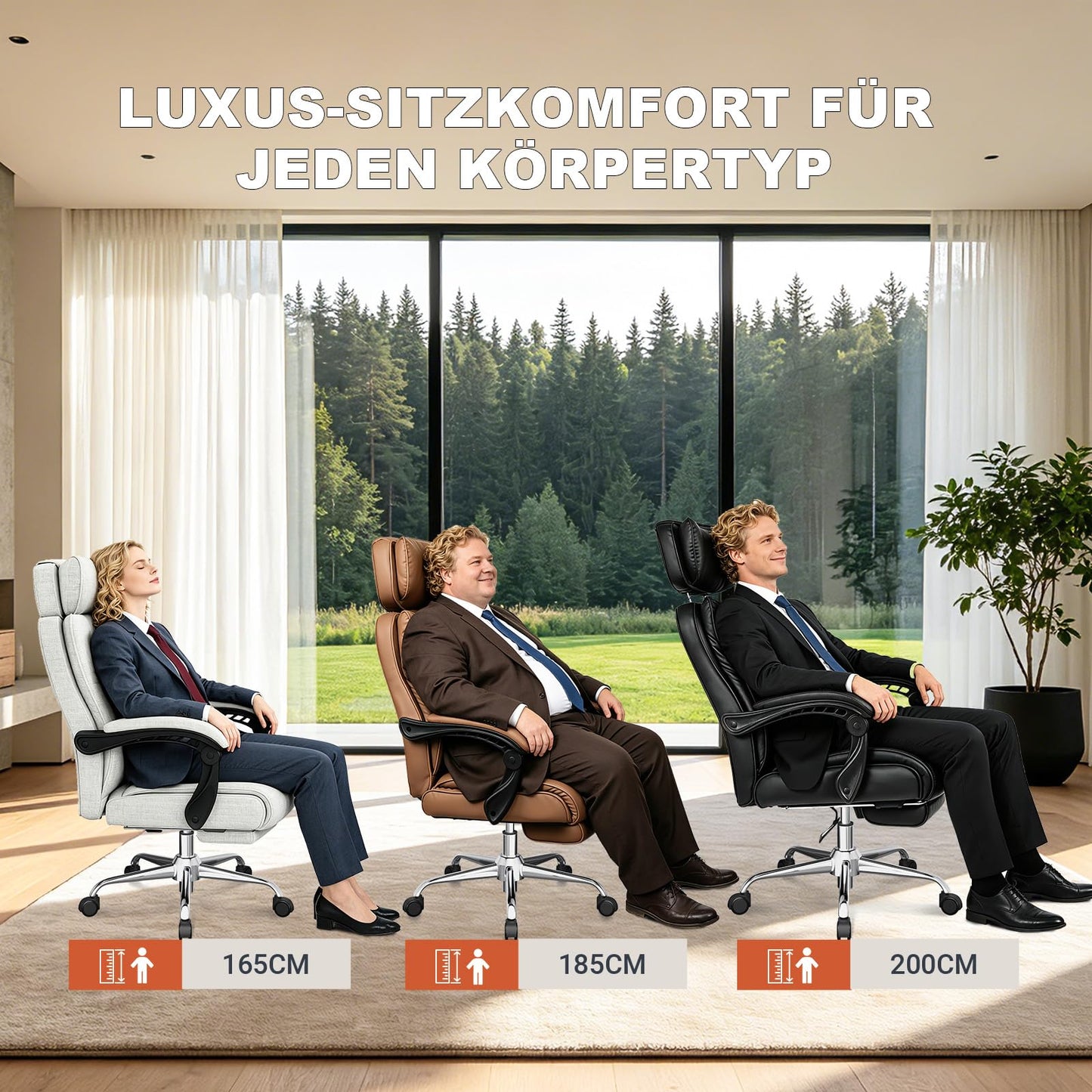 BASETBL Bürostuhl 200kg – 3D Armlehnen, Lendenstütze, EN12520
