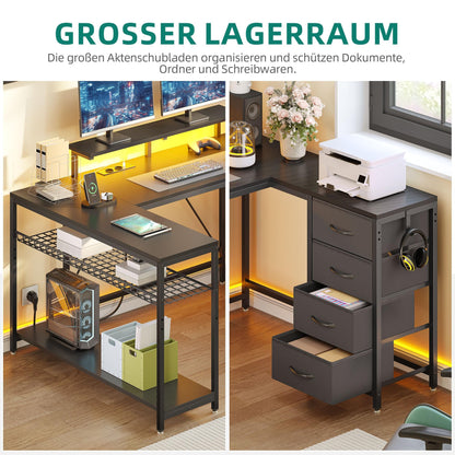 YITAHOME Eckschreibtisch 158x100 cm mit LED & Steckdosen, Schwarz