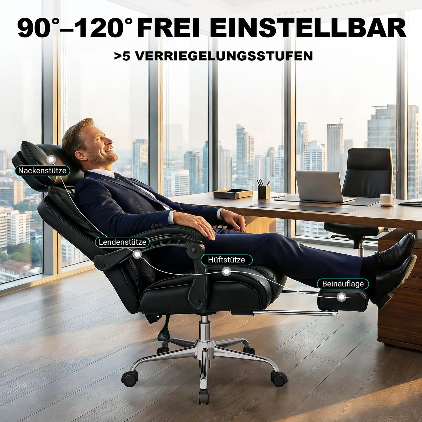 BASETBL Bürostuhl 200kg – 3D Armlehnen, Lendenstütze, EN12520
