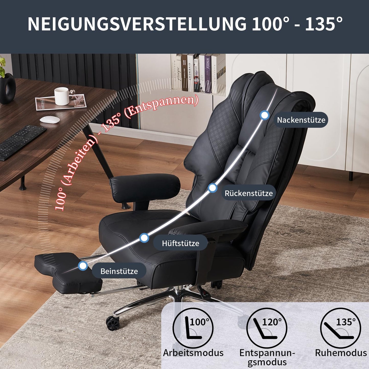 EXCEBET XXL Bürostuhl Ergonomisch 200kg mit Fußstütze & Taschenfederkern