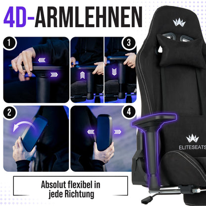 ELITESEATS Ergonomischer Gaming Stuhl, 4D-Armlehnen, Fußstütze