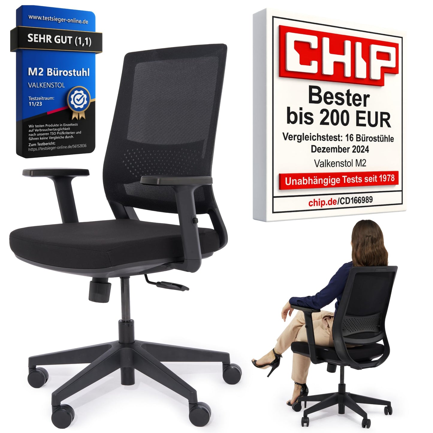 VALKENSTOL M2 Ergonomischer Bürostuhl mit Lendenwirbelstütze