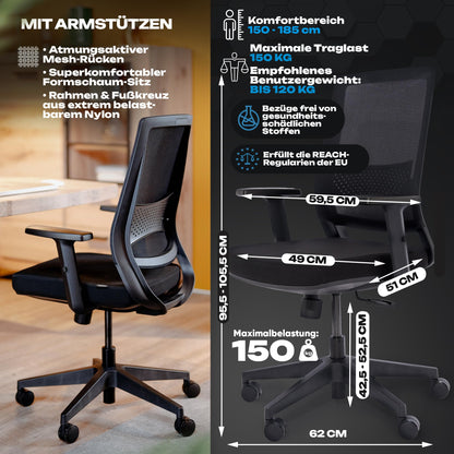 VALKENSTOL M2 Ergonomischer Bürostuhl mit Lendenwirbelstütze