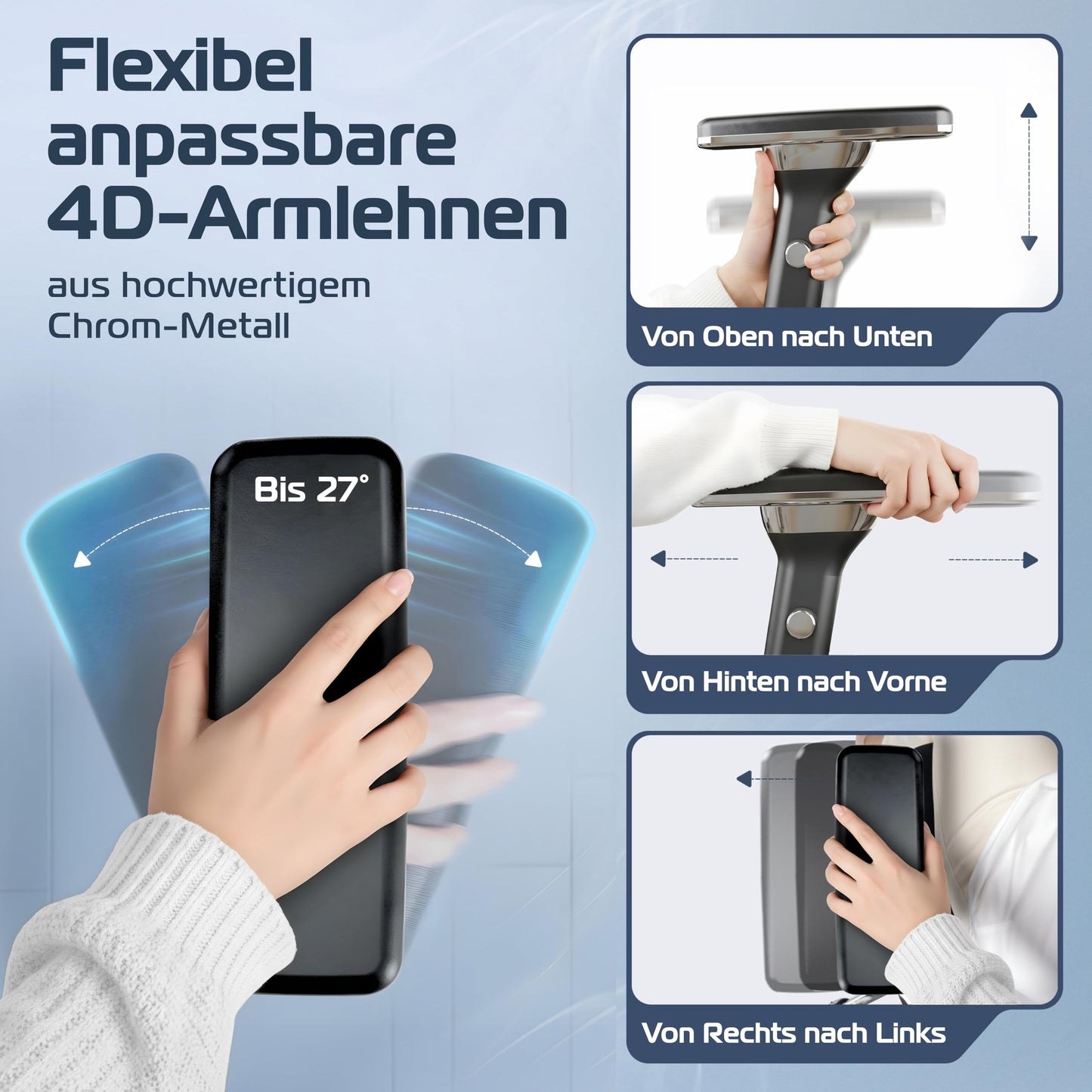 CLOUVOU CleverSeat Bürostuhl 150kg – Ergonomisch, 4D Armlehnen