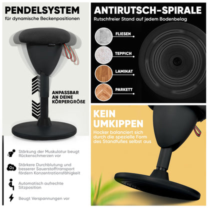 SteinLife Ergonomischer Bürohocker Höhenverstellbar 48–68 cm
