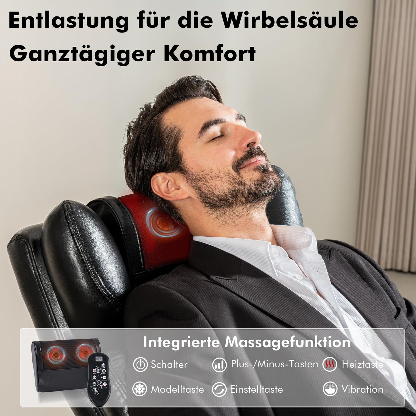 DEKKETO Chefsessel mit Fußstütze & Massagefunktion – PU Leder