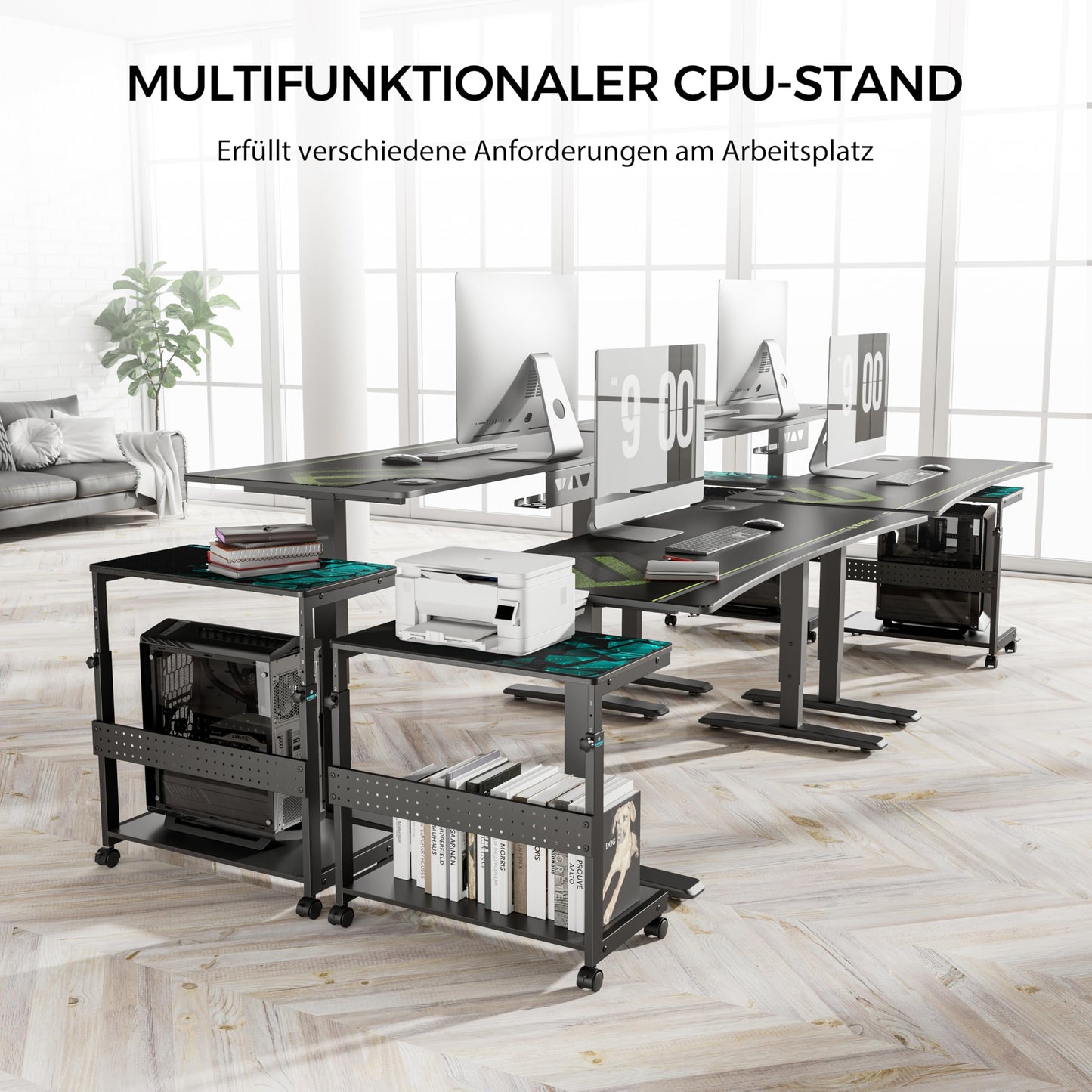 EUREKA ERGONOMIC CPU-Ständer höhenverstellbar mit Rollen, Schwarz
