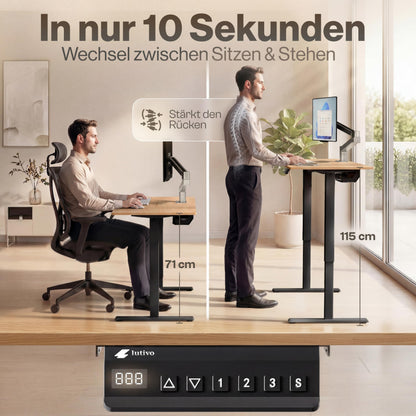 LUTIVO Foxtrot Elektrischer Schreibtisch 120x60 cm, leise, Kabelversteck