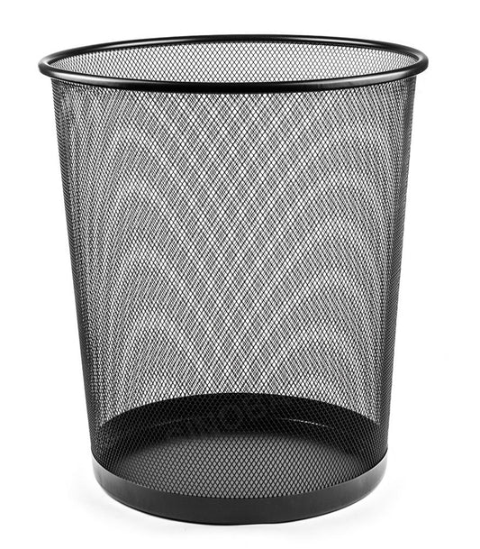 Sinoba Papierkorb Mülleimer Abfalleimer rund | 18L Mesh Papiereimer aus Metall für Büro & Kinderzimmer | 34cm Höhe | Schwarz