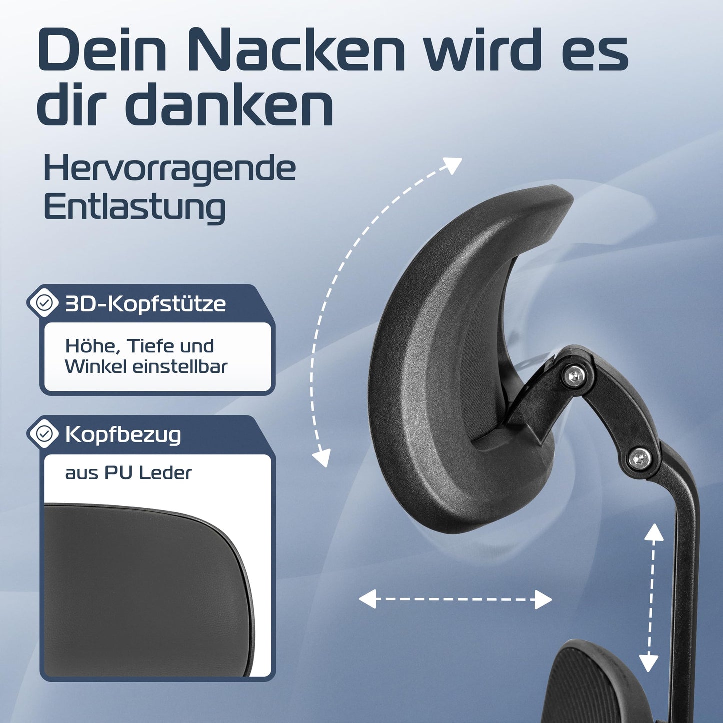 CLOUVOU CleverSeat Bürostuhl 150kg – Ergonomisch, 4D Armlehnen