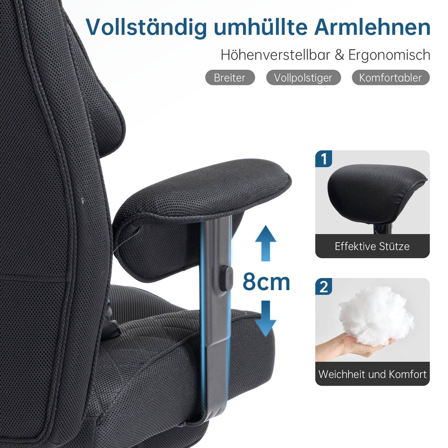 Asukale Ergonomischer Bürostuhl XXL 200kg – Mesh, Fußstütze