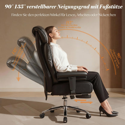 Efomao Chefsessel Ergonomisch PU-Leder mit Fußstütze bis 200 kg