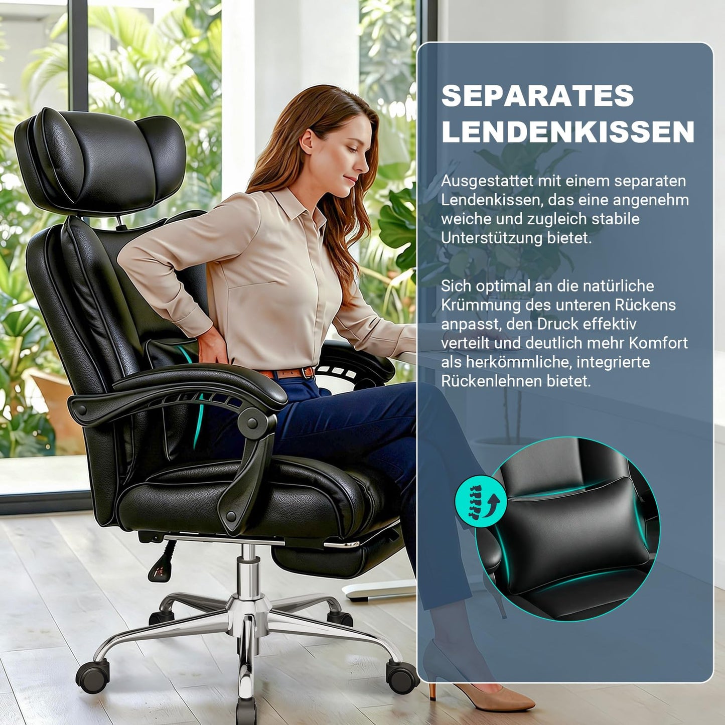 BASETBL Bürostuhl 200kg – 3D Armlehnen, Lendenstütze, EN12520