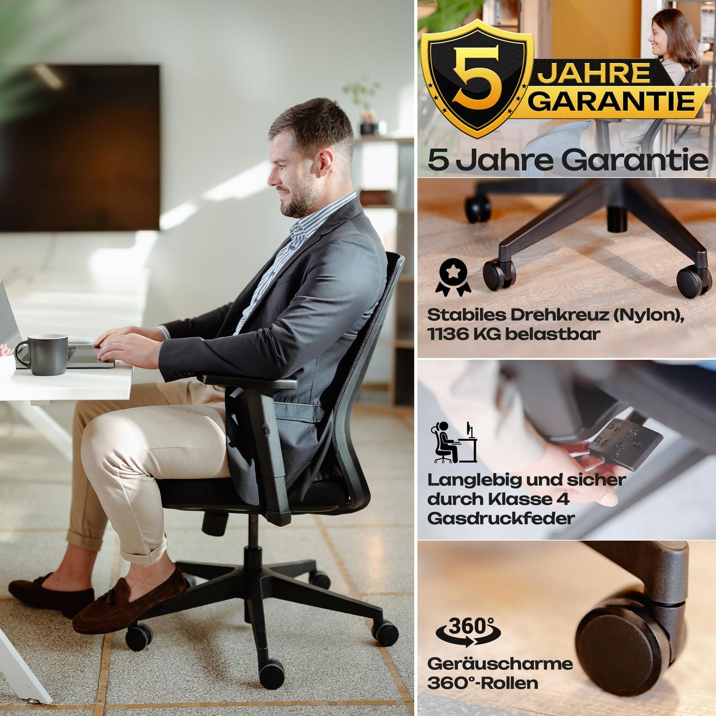 VALKENSTOL M2 Ergonomischer Bürostuhl mit Lendenwirbelstütze