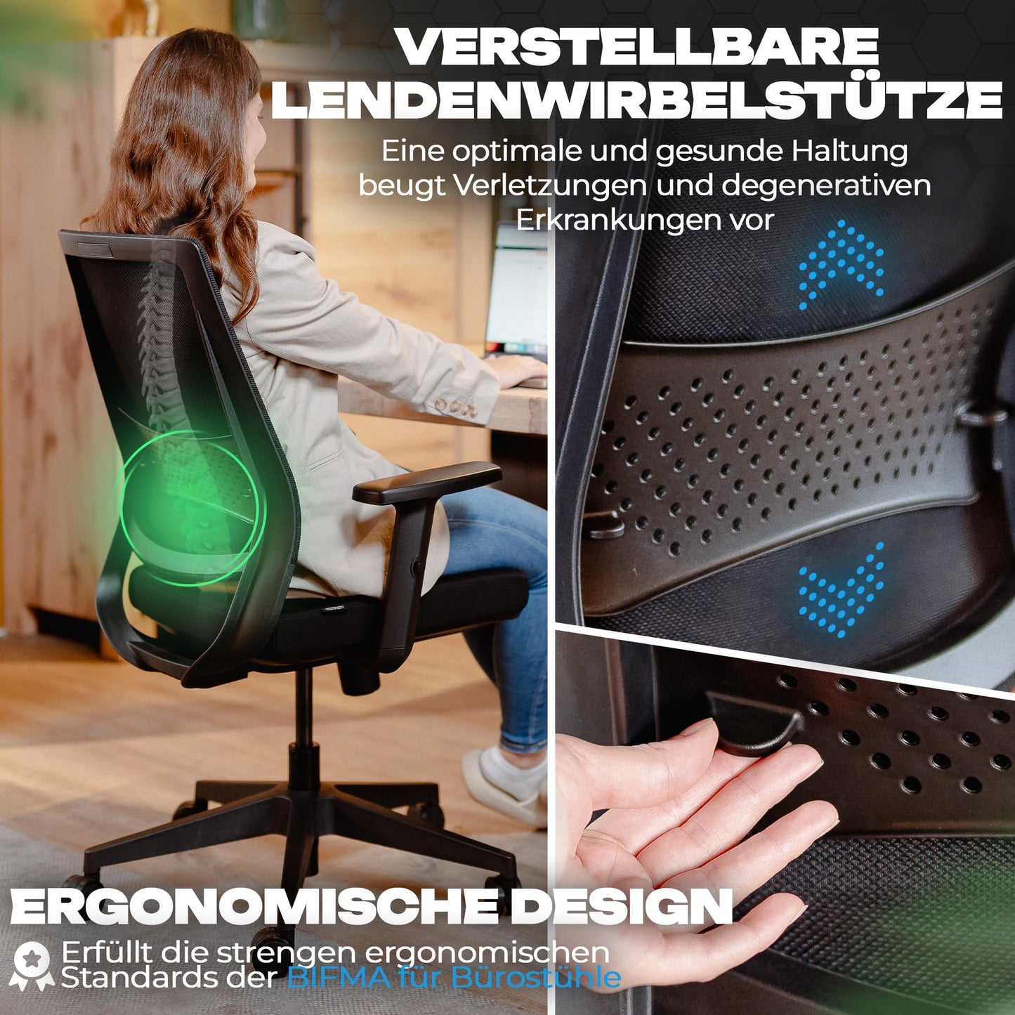 VALKENSTOL M2 Ergonomischer Bürostuhl mit Lendenwirbelstütze