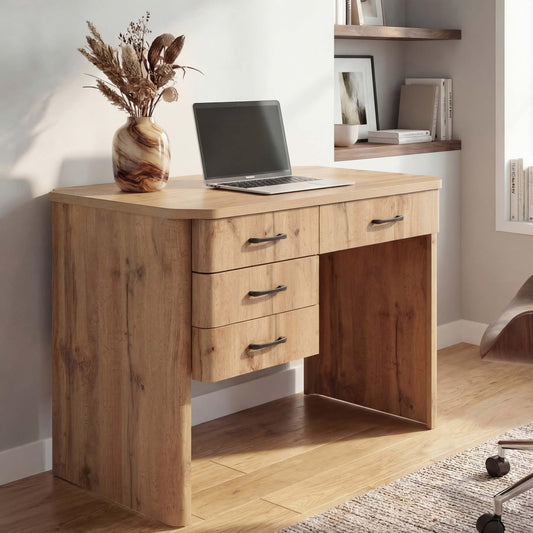 Mendler Schreibtisch HWC-P42, 4 Schubladen, 110x60 cm, Wotan-Eiche