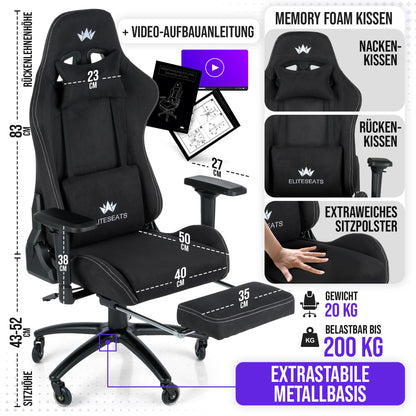 ELITESEATS Ergonomischer Gaming Stuhl, 4D-Armlehnen, Fußstütze