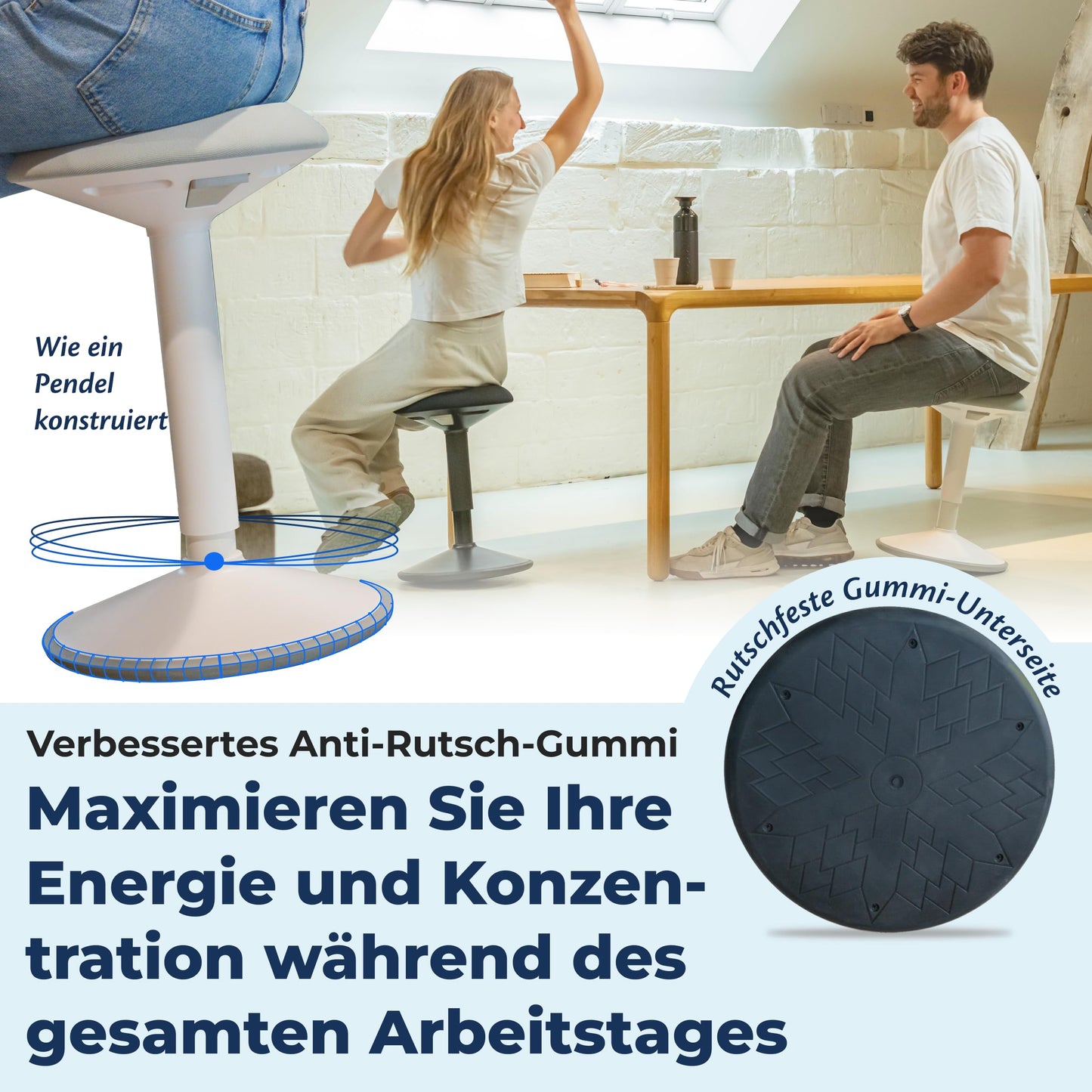Ergonomischer Bürohocker höhenverstellbar 55–80 cm – Mattschwarz