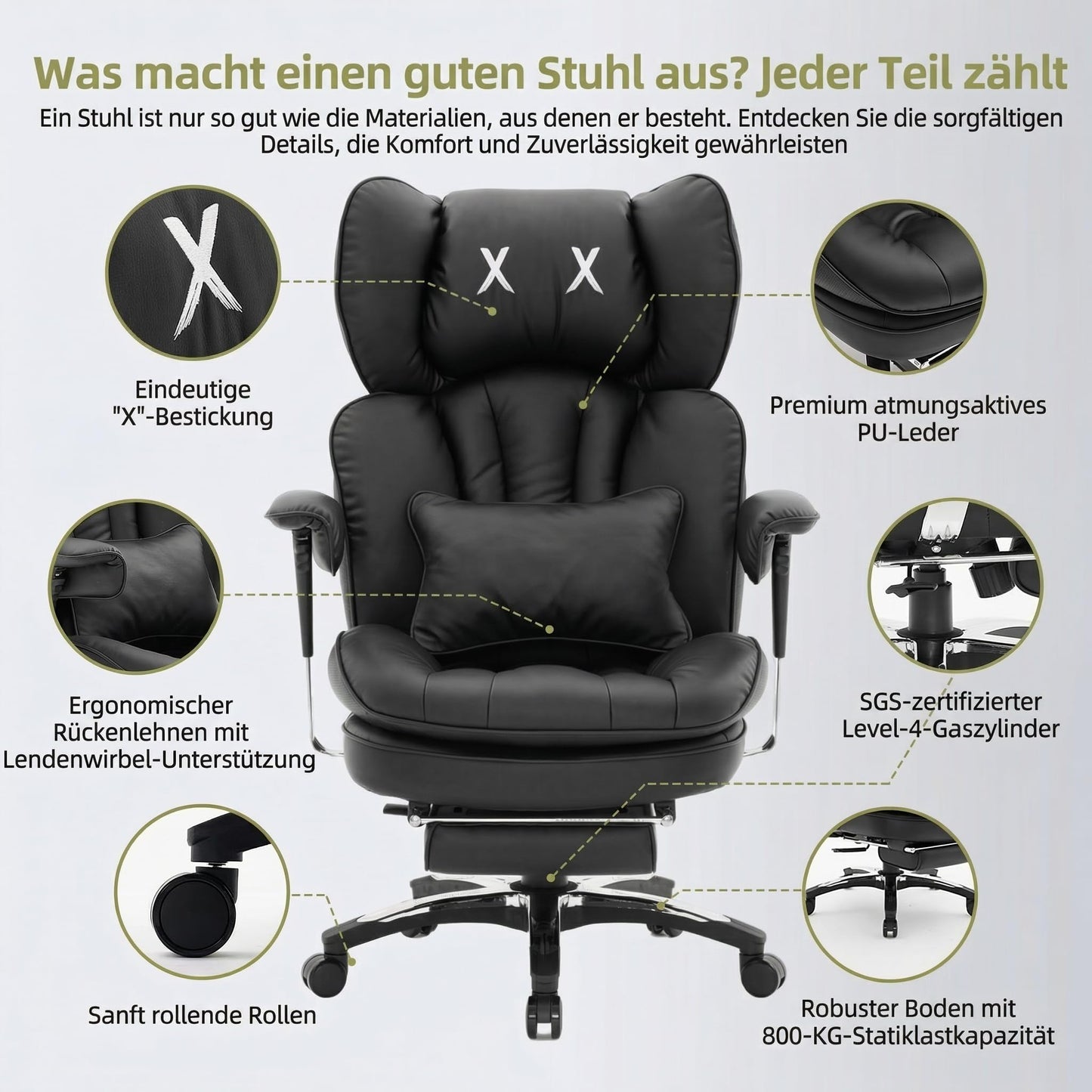Efomao Ergonomischer Bürostuhl mit Fußstütze & Lendenkissen
