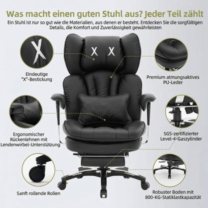 Efomao Ergonomischer Bürostuhl mit Fußstütze & Lendenkissen