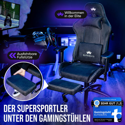 ELITESEATS Ergonomischer Gaming Stuhl, 4D-Armlehnen, Fußstütze