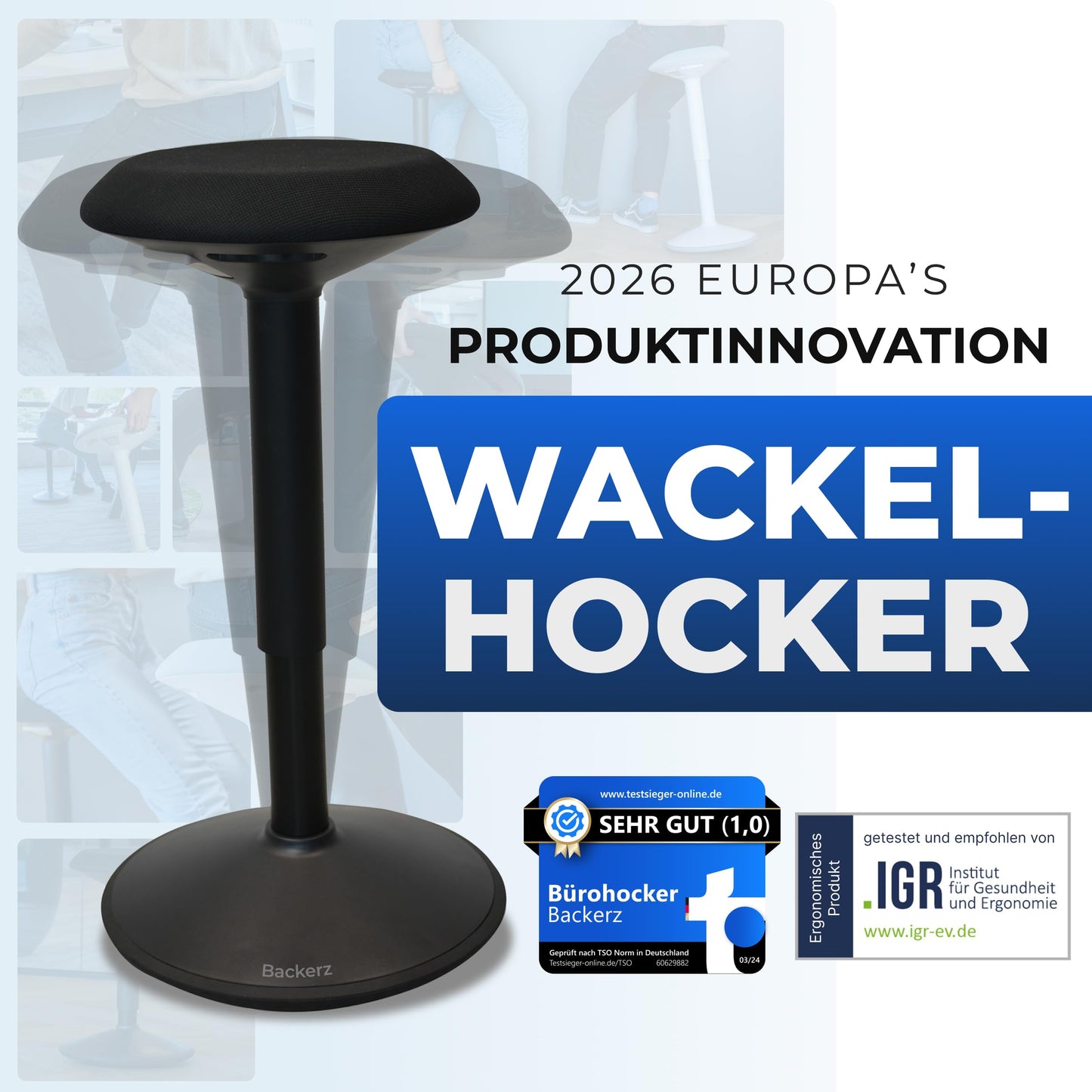 Ergonomischer Bürohocker höhenverstellbar 55–80 cm – Mattschwarz
