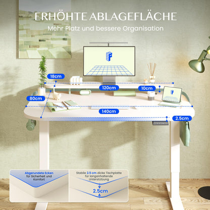 FLEXISPOT Elektrischer Schreibtisch 140x80 cm mit Monitoraufsatz