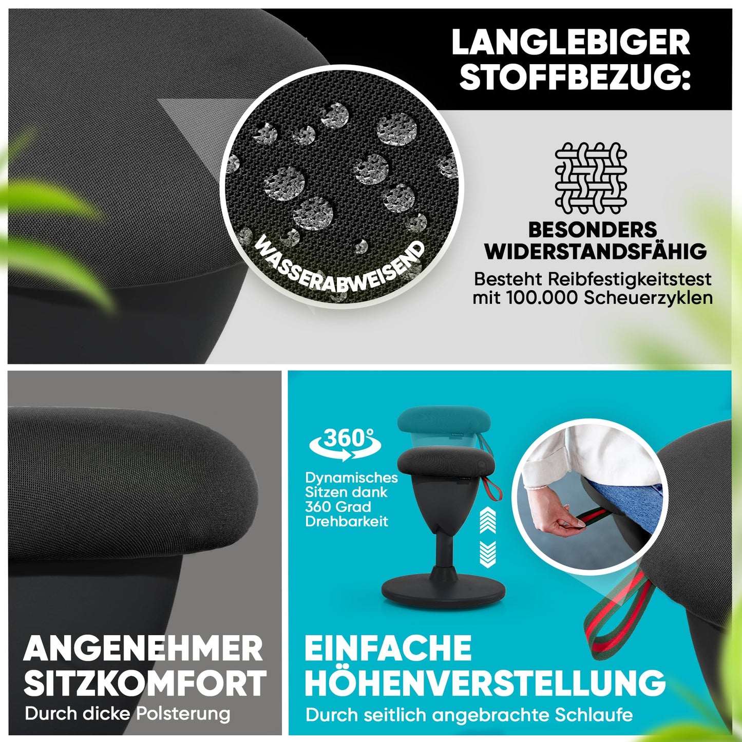 SteinLife Ergonomischer Bürohocker Höhenverstellbar 48–68 cm