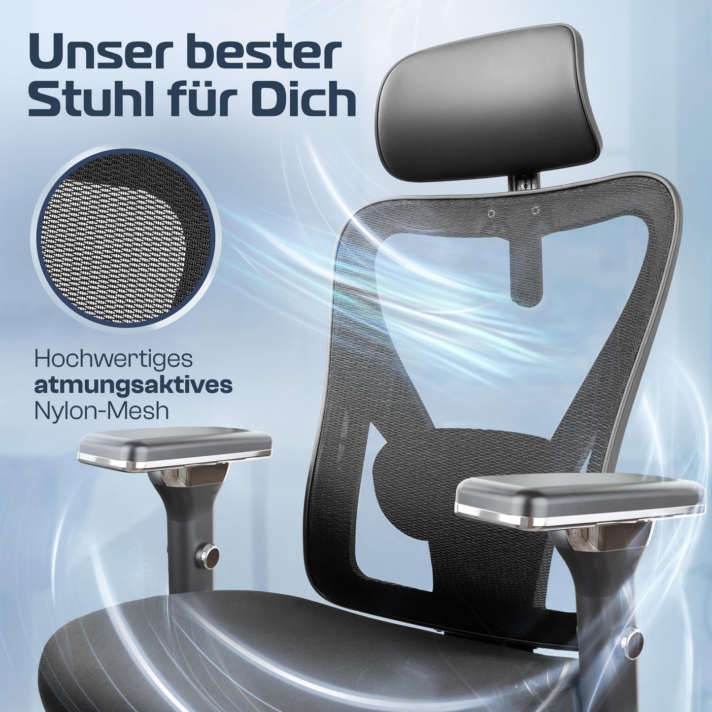 CLOUVOU CleverSeat Bürostuhl 150kg – Ergonomisch, 4D Armlehnen