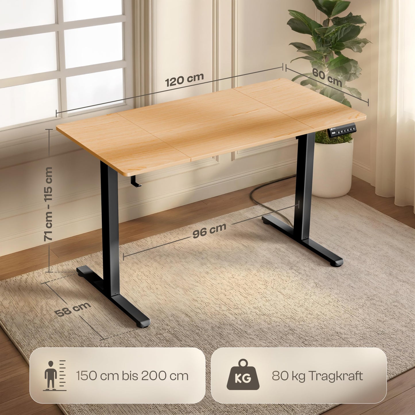 LUTIVO Foxtrot Elektrischer Schreibtisch 120x60 cm, leise, Kabelversteck